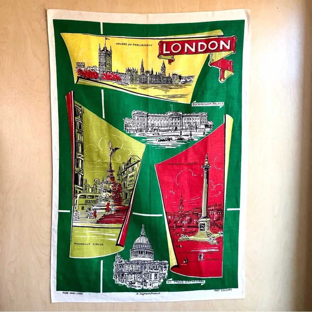 London Linen Tea Towel, Vintage England UK Tourist Souvenir